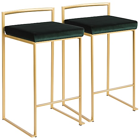 LumiSource Fuji Stacker Counter Stools, Green Seat/Gold Frame, Set Of 2 Stools