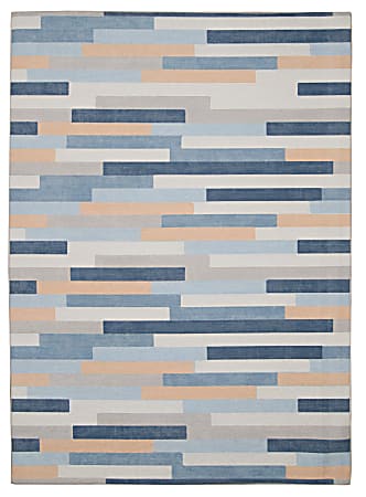 Linon Washable Outdoor Area Rug, Hamton, 3' x 5', Ivory/Blue