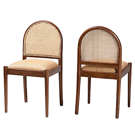 bali & pari Maryland Natural Rattan And Acacia Wood Dining Accent Chair Set, Natural, Set Of 2 Chairs