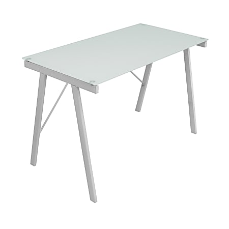 Lumisource Exponent Glass/Metal Straight Office Desk, White