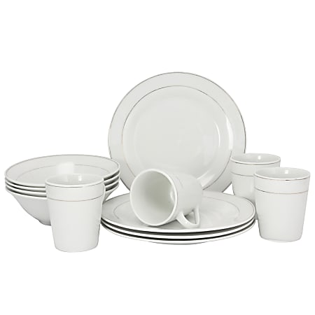 Gibson Home Tuxedo Deluxe 12 Piece Dinnerware Set WhiteGold