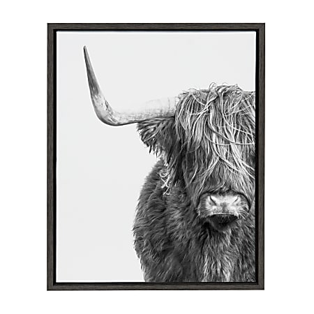 Uniek Kate And Laurel Sylvie Framed Canvas Wall Art, 18" x 24", Highland Cow Black And White Portrait