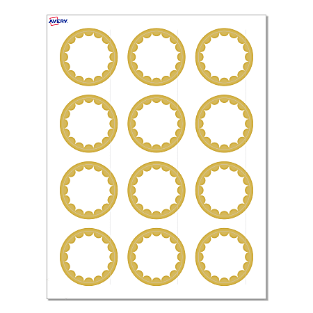 Avery® Print-To-The-Edge Labels With Sure Feed® Technology, S00-D1W-PRWMP10, Round, 2", Matte White, Preprinted Gold Dots Edge Design, Pack Of 120