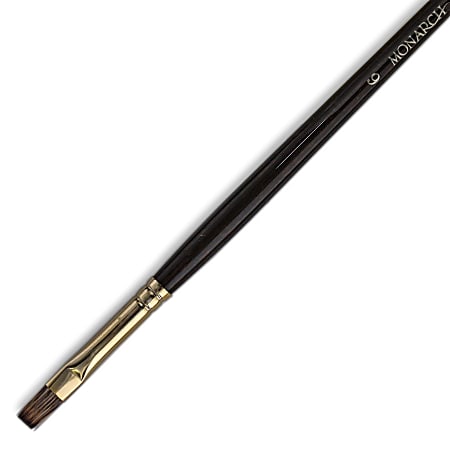 Winsor & Newton Monarch Long-Handle Paint Brush, Size 6, Flat Bristle, Synthetic, Brown