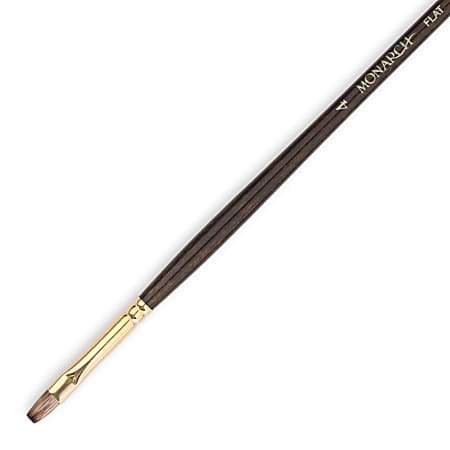 Winsor & Newton Monarch Long-Handle Paint Brush, Size 4, Flat Bristle, Synthetic, Brown