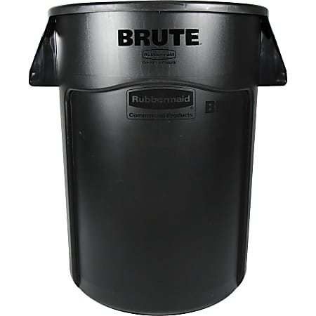 Rubbermaid® Commercial Brute Round Plastic Vented Trash Containers, 44 Gallons, Black, Pack Of 4 Containers