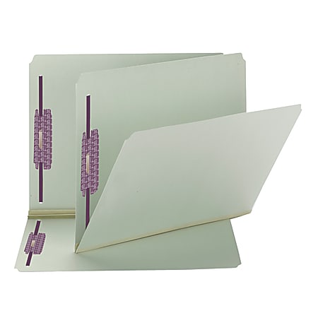 Smead® Pressboard Fastener Folders With SafeSHIELD® Coated Fasteners, 2" Expansion, Letter Size, Gray/Green, Box Of 25