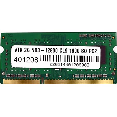 VisionTek 2GB DDR3 1600 MHz (PC3-12800) CL9 SODIMM - Notebook - DDR3 RAM - 2GB 1600MHz SODIMM - PC3-12800 Laptop Memory Module 204-pin CL 9 Unbuffered Non-ECC 1.5V 900450