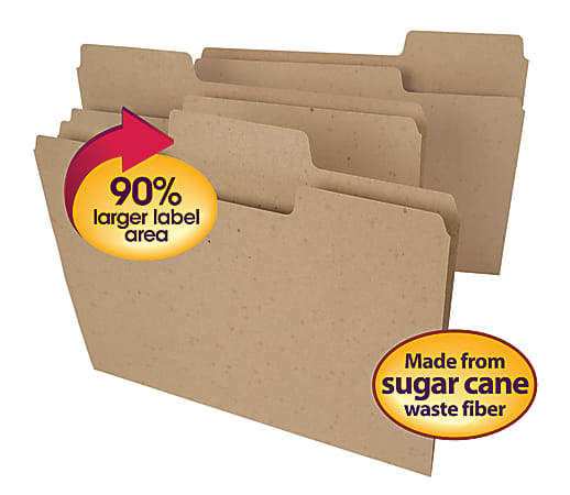 Tree Free SuperTab® File Folders, Letter Size, 30% Recycled, Natural Brown, Pack Of 100