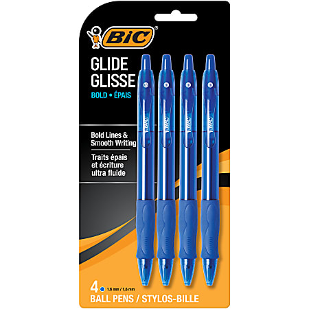BIC® Gel-ocity Ballpoint Pens, Bold Point, 1.6 mm, Translucent Barrel, Blue Ink, Pack Of 4 Pens