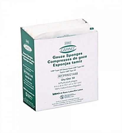 Medline Caring Sterile Woven Gauze Sponges, 8-Ply, 4" x 4", Case Of 24