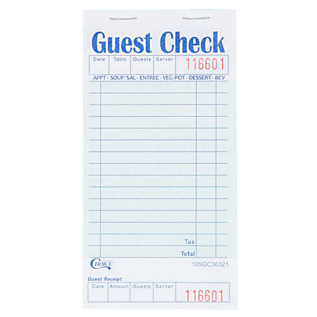 Guest Check Books, 2-Part, Carton Of 50