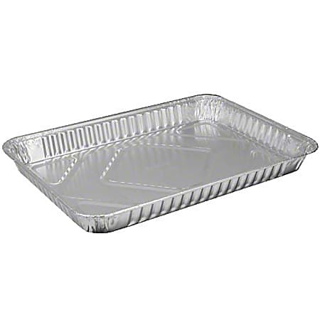 HFA Foil Pans, 1/4 Sheet Cake, 12 13/16" x 8 13/16" x 1 1/4", Silver, Carton Of 100