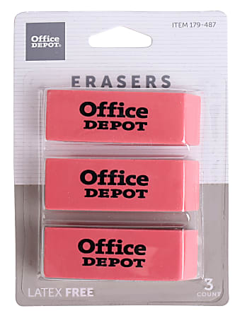 Office Depot&reg; Brand Beveled Erasers, Pink, Pack Of 3 Erasers