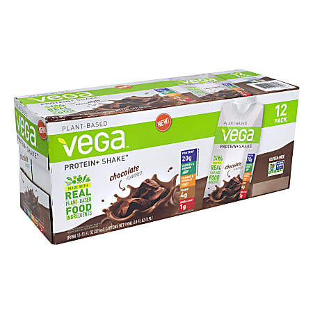 Vega Plant-Based Chocolate Protein Shakes, 11 Oz, Box Of 12 Shakes