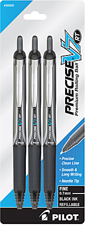 Pilot® Precise™ V7 Liquid Ink Retractable Rollerball Pens, Fine Point, 0.7 mm, Assorted Barrel Colors, Black Ink, Pack Of 3 Pens
