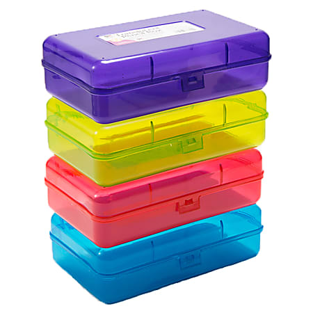 Charles Leonard Translucent Pencil Boxes 5 14 x 2 12 x 8 14 Assorted Colors  Pack Of 12 Boxes - Office Depot