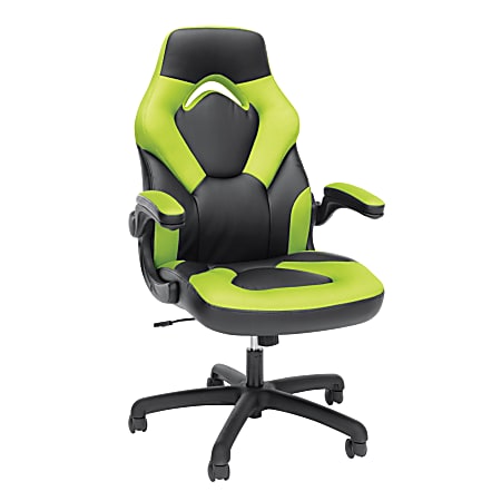 OFM Essentials Racing Style Bonded Leather High-Back Gaming Chair, Green/Black
