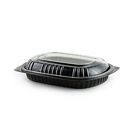 MicroRaves&reg; Microwave Food Containers, Rectangle, 16 Oz, Black, Carton Of 250