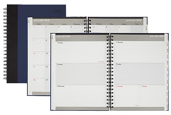 Office Depot® Brand Weekly/Monthly Planner, 8 1/2" x 11", Blue/Black, Wide Stripe, January to December 2018