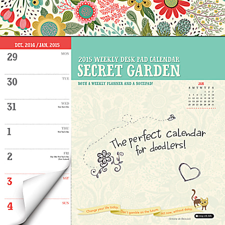Orange Circle Studio Weekly Desk Pad Calendar, Secret Garden, 12" x 12", January-December 2014
