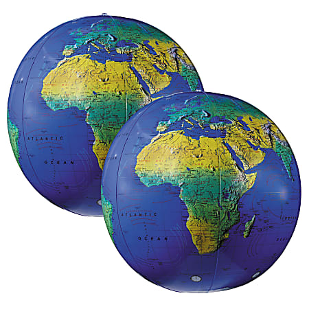 Replogle® Inflatable Topographical Globes, 12", Pack Of 2 Globes