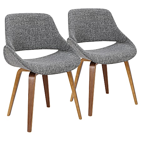 LumiSource Fabrico Chairs, Gray Noise Seat/Walnut Frame, Set Of 2 Chairs
