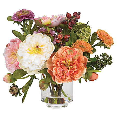 Nearly Natural 10" Silk Peony Flower With Vase