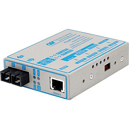 Omnitron FlexPoint 1000Mbps Gigabit Ethernet Fiber Media Converter RJ45 SC Single-Mode 12km - 1x 1000BASE-T; 1x 1000BASE-LX; US AC Powered - 4371-0