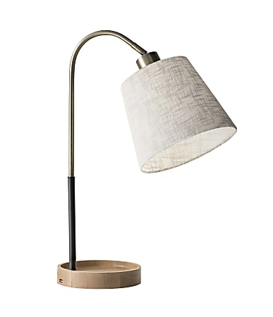 Adesso® Jeffrey Table Lamp with USB Port, 21"H, Off-White Shade/Black/Brass Base