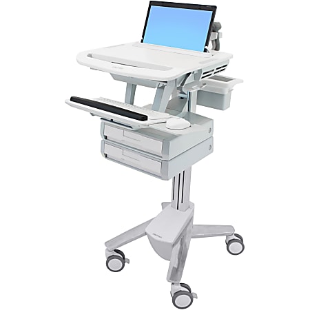 Ergotron StyleView Laptop Cart Desk Workstation 2 Drawers, 50-1/2"H x 17-1/2"W x 30-3/4"D, White/Gray