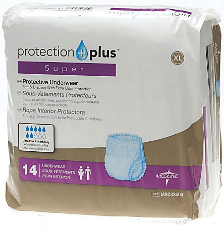 Protection Plus Super Protective Disposable Underwear, X-Large, 56 - 68", White, Bag Of 14