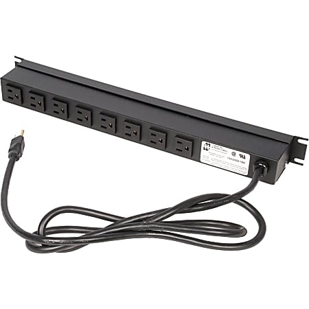 Rack Solutions 15A Horizontal Power Strip, Rear Outlet, 15ft Cord - NEMA 5-15P - 8 x NEMA 5-15R - 15ft Cord - 15 A Current - 120 V AC Voltage - Horizontal Rackmount