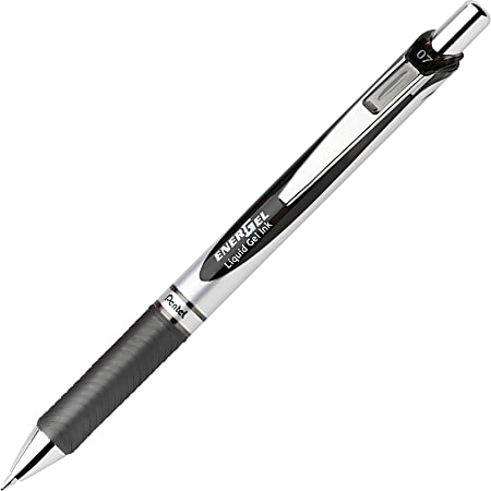 Pentel EnerGel RTX Liquid Gel Pen - Medium Pen Point - 0.7 mm Pen Point Size - Refillable - Retractable - Black Gel-based Ink - Silver Barrel - 1 Each