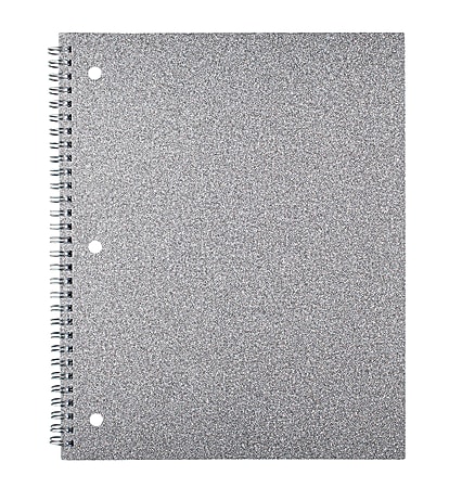 Divoga® Spiral Notebook, Glitter Collection, 8 1/2" x 10 1/2", 1 Subject, Wide Ruled, 160 Pages (80 Sheets), Silver