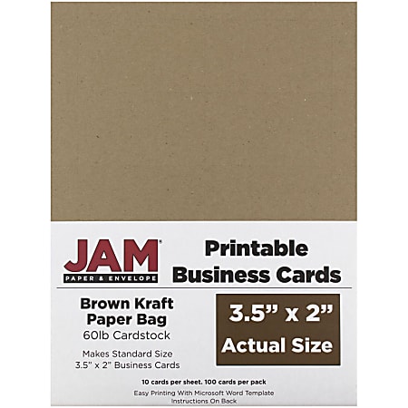 JAM Paper Printable Business Cards 3 12 x 2 Brown Kraft 10 Cards Per Sheet Pack Of 10 Sheets Office Depot