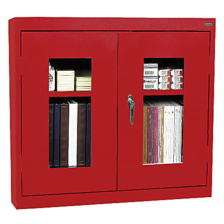 Sandusky® Clear-View Wall Cabinet, 26"H x 30"W x 12"D, Red