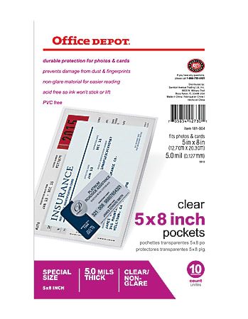 Office Depot® Brand Clear Pockets, 5" x 8", Pack Of 10