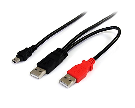 StarTech.com 1ft USB Y Cable for External Hard Drive - Connect and power your external mini-USB equipped hard drive through two standard USB ports on your computer - 1 ft USB Y Cable for External Hard Drive - USB A to mini B - 1ft
