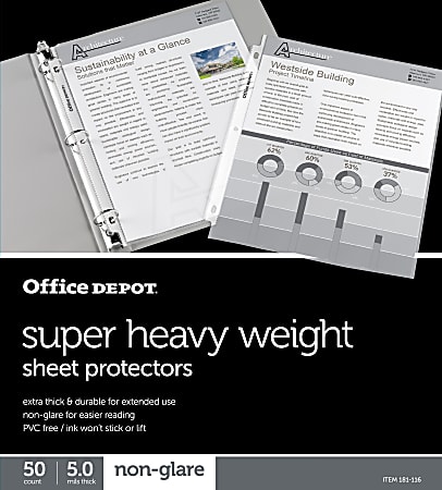 Office Depot® Brand Super Heavyweight Sheet Protectors, 8-1/2" x 11", Non-Glare, Pack Of 50