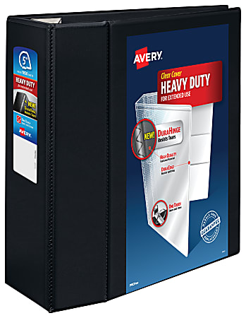Avery® Heavy-Duty View 3 Ring Binder, 5" One Touch EZD® Rings, Black, 1 Binder