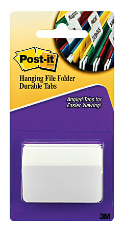 Post-it® Notes Durable Hanging Angled Solid File Folder Tabs, 2" x 1-1/2", White, Pack Of 50 Tabs