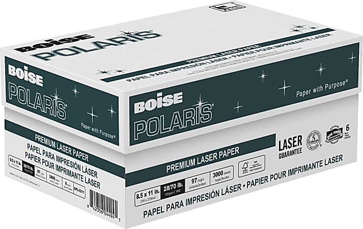 Boise POLARIS® Premium Laser Paper, Letter Size (8 1/2" x 11"), 98 (U.S) (U.S.) Brightness, 28 Lb, FSC® Certified, 500 Sheets Per Ream, Case Of 6 Reams