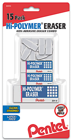 Pentel Hi Polymer Eraser Combo Pack White Pack Of 15 - Office Depot