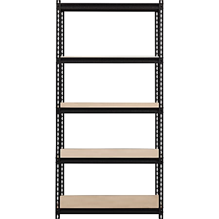 Lorell Iron Horse 2300 lb Capacity Riveted Shelving - 5 Shelf(ves) - 72" Height x 36" Width x 18" Depth - 30% Recycled - Black - Steel, Particleboard - 1 Each