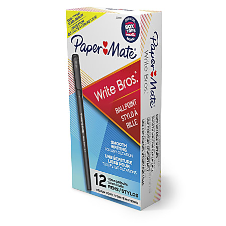 Paper Mate® Ballpoint Stick Pens, Medium Point, 1.0 mm, Black Barrel, Black Ink, Pack Of 12