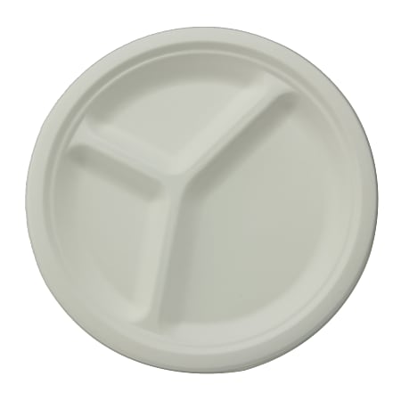 Stalk Market Round Plates, 3-Compartment, 10", White, Pack Of 500 Plates