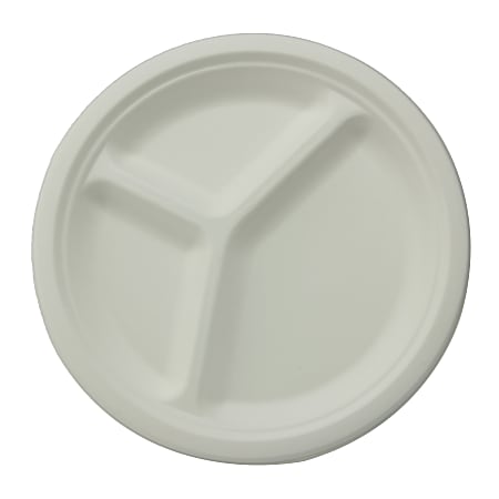 StalkMarket Round Plates, 3 Compartment, 10", White, Pack Of 500 Plates