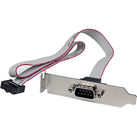 StarTech.com 1 Port 16in DB9 Serial Port Bracket to 10 Pin Header - Low Profile - 1 x DB-9 Male Serial - 1 x IDC Female - Gray