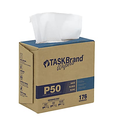Hospeco TaskBrand P50 Premium Series Hydrospun Wipers, 9”H x 12-3/4”D, White, 176 Sheets Per Box, 10 Boxes Per Case